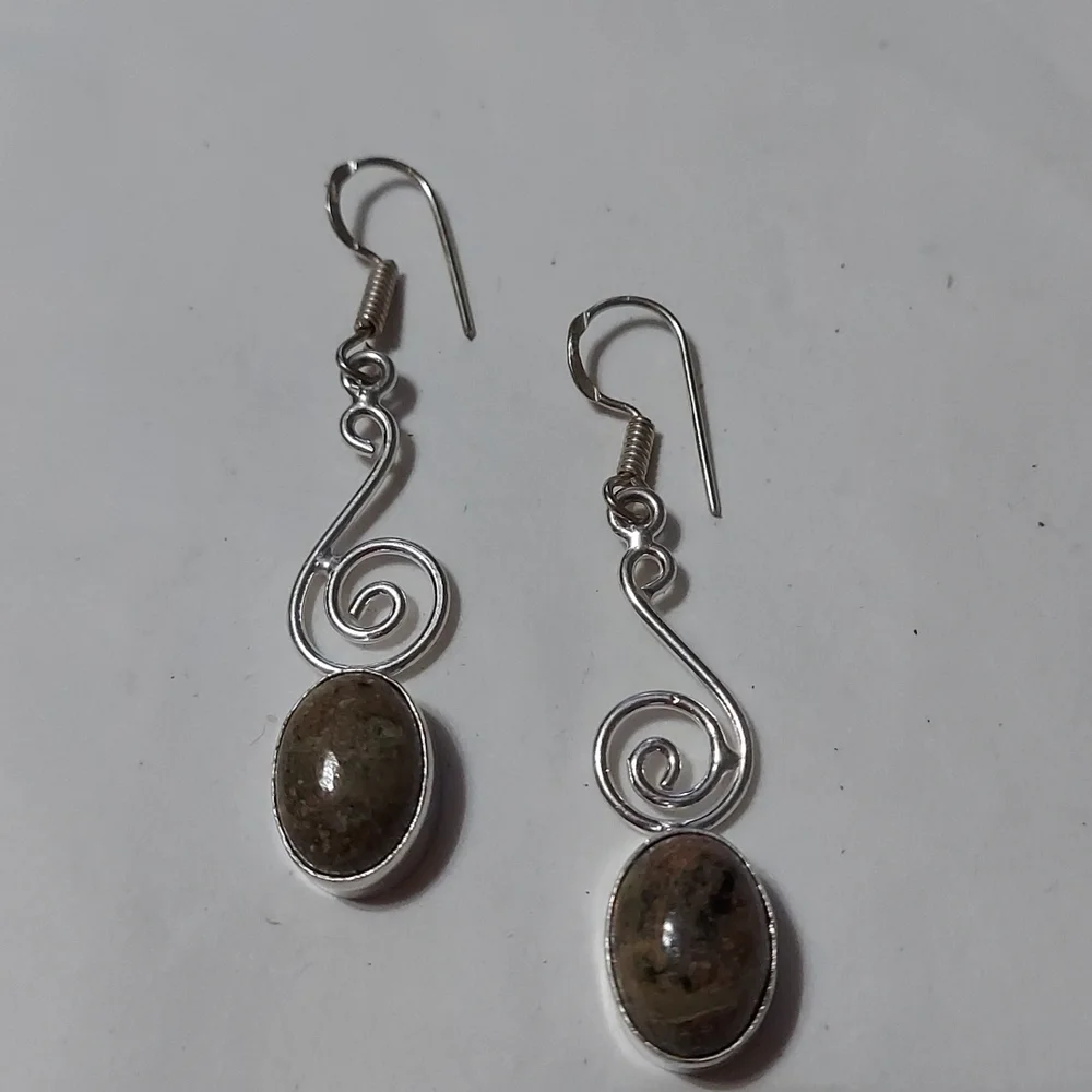 STERLING Silver Unakite Jasper Earrings